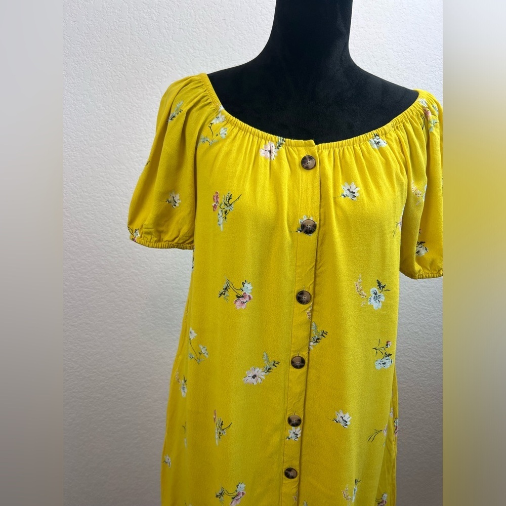LOFT Floral Pattern Button Down Dress in Yellow Size Small - Picture 2 of 9
